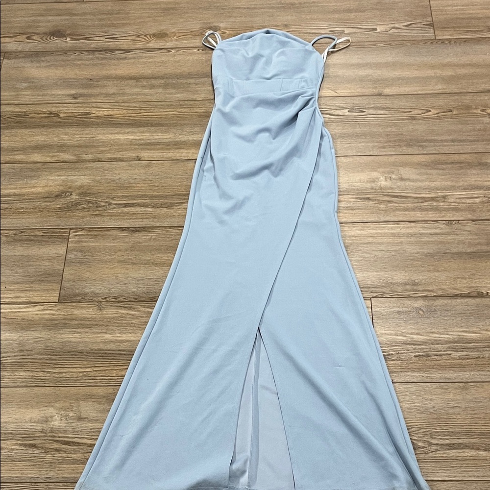 Windsor Strapless Pale Blue Formal Gown with Front Drape